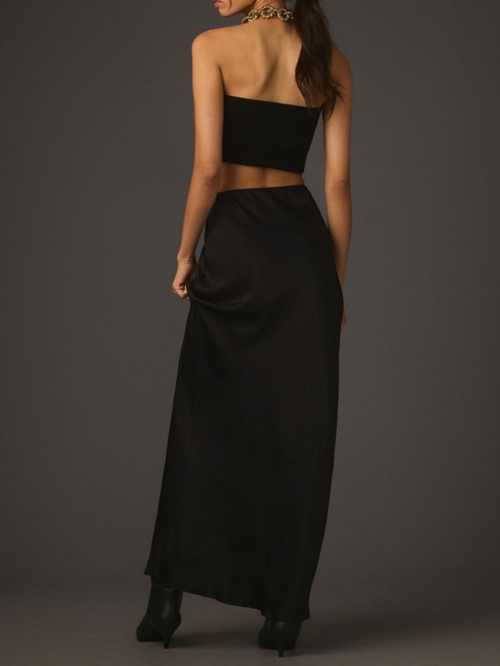 Anthropologie Tilda Slip Maxi Skirt Satin Silk Look Black